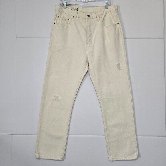 NWT Levi's Premium 501 '90s Cream Cropped Straight Leg Jeans 32 Button Fly - Picture 1 of 6